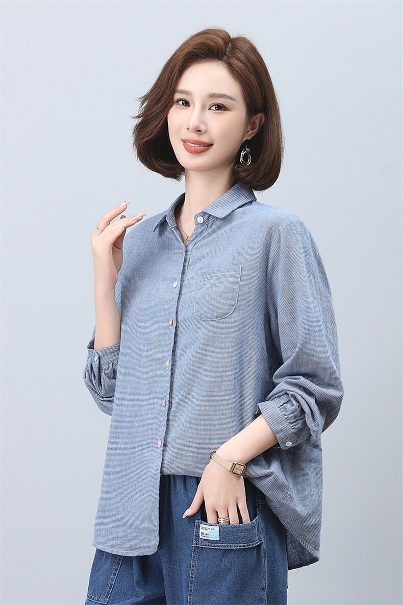 时尚宽松显瘦女装衬衫优雅气质长袖上衣多彩纽扣设计,女装衬衫,叶笙衣