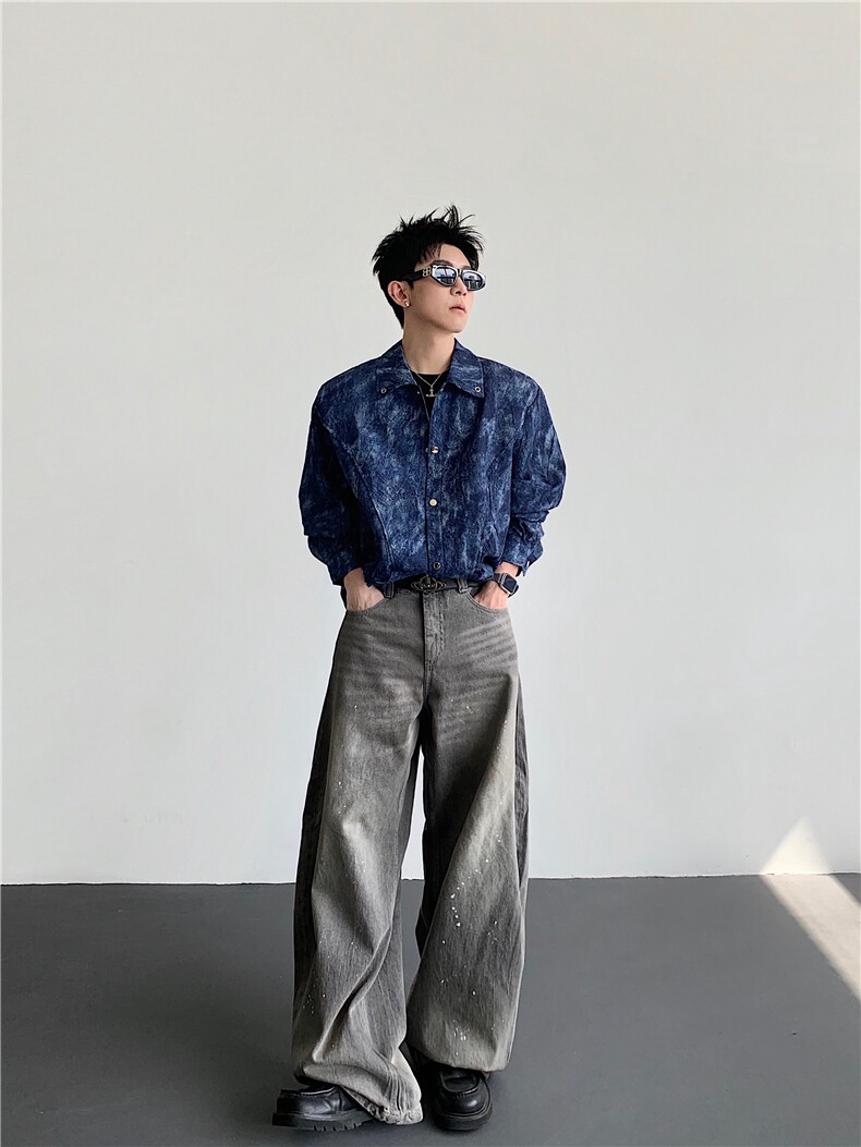 26春夏男士设计感牛仔印花解构垫肩衬衫cs227-p88,男装衬衫,电商B288