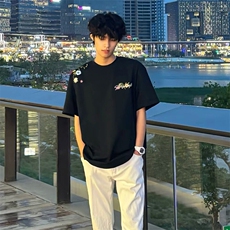 万针全刺绣工艺抖音得物高品质260克重磅纯棉双纱美式高街短袖T恤，男装T恤，电商A486