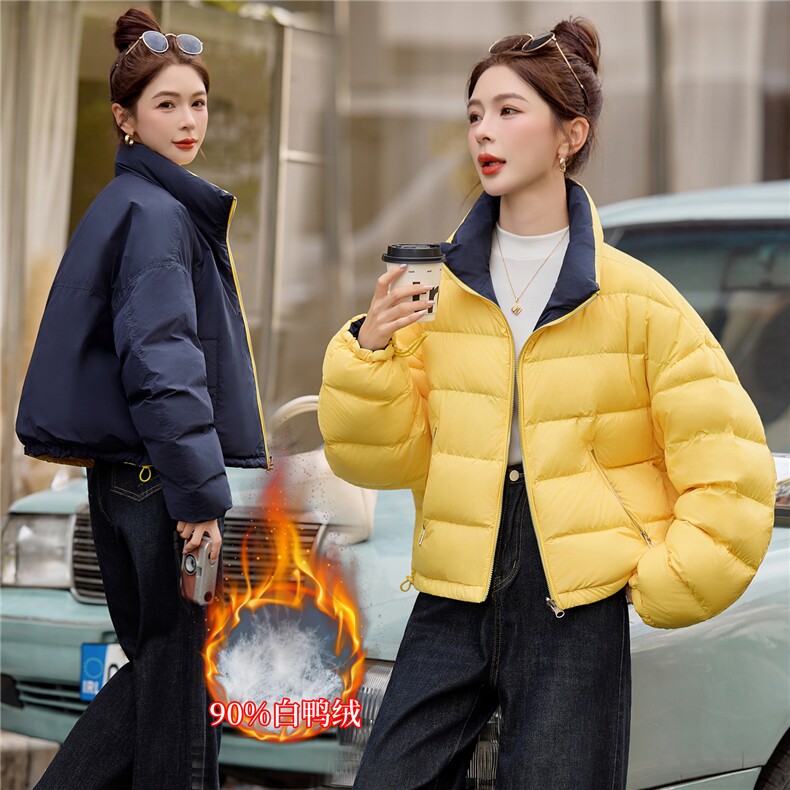 现货90%白鸭绒双面穿2025年冬季新款短款羽绒服外套，女装羽绒服，米雪儿