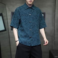 新中式金属扣风潮T恤短袖民族服饰刺绣时尚提花T2412-P68，男装T恤，电商A227