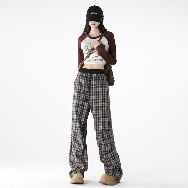 2025宽松潮流百搭个性色织格拖地裤美式时尚休闲长裤K5079-P43图片