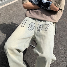 抖音品质高街1997刺绣宽松百搭牛仔裤直筒裤313A-1-NZ030-P55控68，男装牛仔裤，星座808A-1