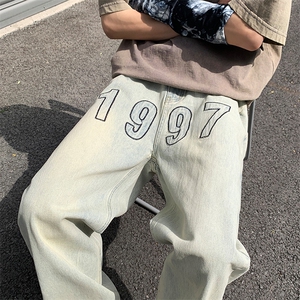 抖音品质高街1997刺绣宽松百搭牛仔裤直筒裤313A-1-NZ030-P55控68图片