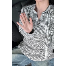V领斜纹银丝雪尼尔高克重320g美式宽松长袖T恤男T24545-特P25控48，男装T恤，电商A001