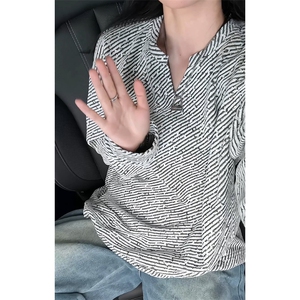 V领斜纹银丝雪尼尔高克重320g美式宽松长袖T恤男T24545-特P25控48图片