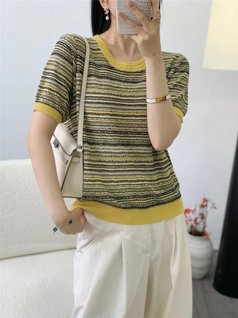 2025年夏季常规不连帽V领圆领时尚百搭短袖,女装T恤,鄂维那特
