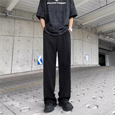 2026春夏新款宽松腰带设计感休闲痞帅男西裤韩风潮牌阔腿垂坠感裤，男装西裤，星座601-2
