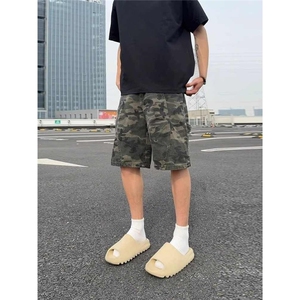 美式复古迷彩牛仔短裤男夏季潮牌水洗宽松直筒五分裤GA957-P40图片