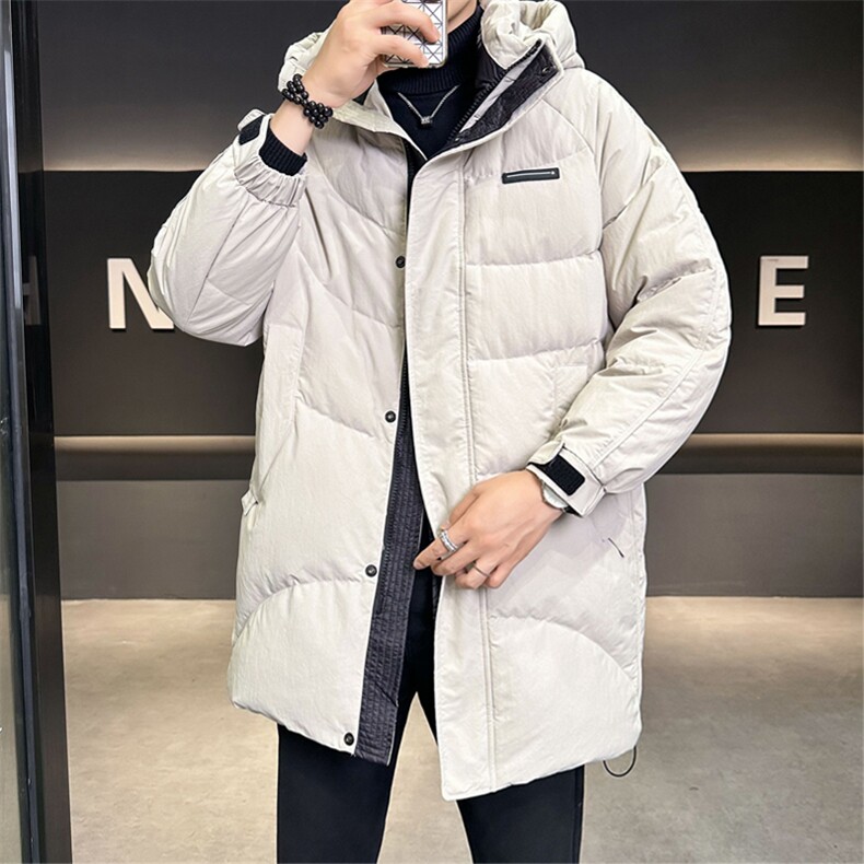 店主风中长款羽绒服男连帽白鸭绒外套纯色休闲B317/9933/P265,男装羽绒服,电商B317