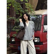 假两件拼接V领针织羊毛衫男秋冬季慵懒毛衣老钱风上衣ZMY02，男装针织衫/毛衣，星座208-5