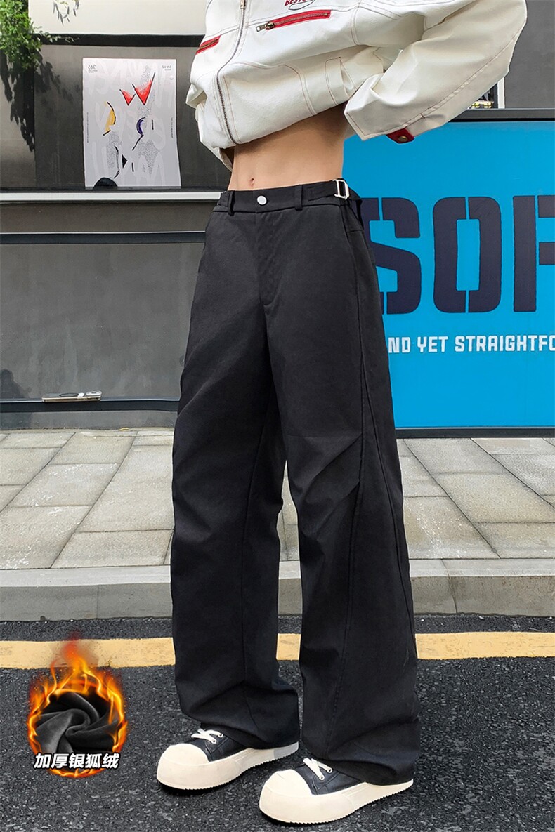 褶皱扎染宽松加厚银狐绒显瘦百搭微喇裤男K24004J加绒-特P58控108,男装卫衣,电商A001