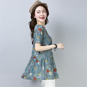 2025年夏季印花棉蕾丝衫/雪纺衫圆领韩版百搭植物花卉气质都市图片
