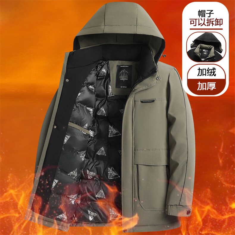 冬季棉衣休闲加厚保暖棉服中长款爸爸装可脱卸帽商务棉袄大码男,男装棉衣,钱塘6003（原4033）