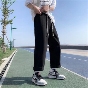 美式高街复古牛仔裤男士纯色抽绳长裤宽松直筒vibe裤子N003-P35图片
