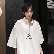 夏季宽松美式亨利领半拉链短袖T恤潮半袖XZ808B-WH030-P38，男装T恤，星座808B