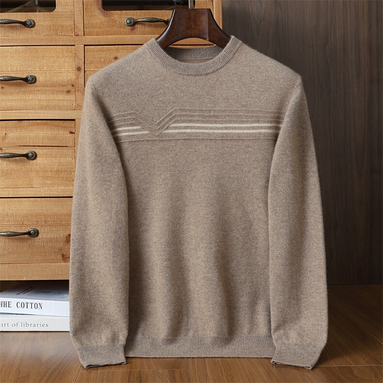 2025年秋季新款百搭十二针横条，男装羊绒套衫，榆莲羊绒