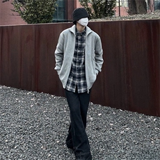 抖音得物保暖立领拉链针织外套秋冬宽松慵懒风纯色毛衣上衣AM02，男装针织衫/毛衣，电商A443