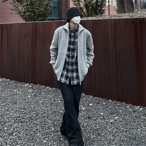 抖音得物 保暖立领拉链针织外套秋冬宽松慵懒风纯色毛衣上衣AM02图片