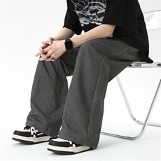 水洗做旧牛仔裤男美式高街vibe裤子cleanfit微喇直筒裤JN077-P58，男装牛仔裤，星座1008