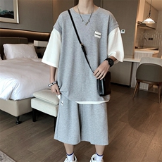 2023夏季假两件港风华夫格短裤短袖T恤套装男T787-P45，男装T恤，星座512-2