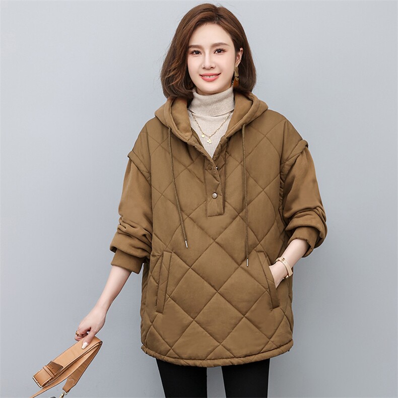 2022新款冬季女装拼接时尚保暖棉服宽松显瘦连帽外套,女装棉衣/棉服,悦见她