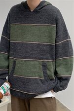 ins连帽条纹毛衣男士套头连帽针织衫青年外套xj104，男装针织衫/毛衣，电商A089-1