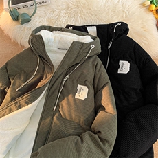 冬季青少年灯芯绒连帽棉衣潮牌羊羔毛加绒加厚棉服外套5305-P85，男装棉衣，电商B306