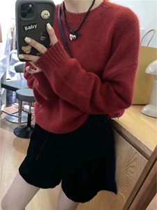 新款韩版宽松显瘦圆领套头针织毛衣女秋冬百搭软糯上衣图片