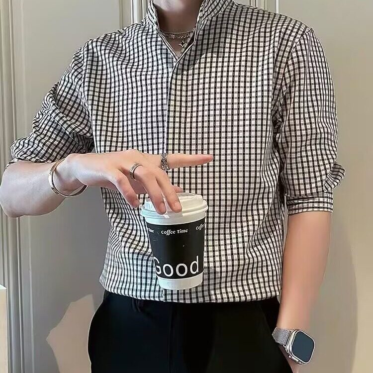 T136新款男士格子长袖衬衫宽松休闲青年衬衣男装潮流外套,男装衬衫,星座308A-1（原309B-1）