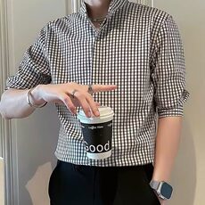 T136新款男士格子长袖衬衫宽松休闲青年衬衣男装潮流外套，男装衬衫，星座308A-1（原309B-1）