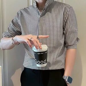 T136新款男士格子长袖衬衫宽松休闲青年衬衣男装潮流外套图片