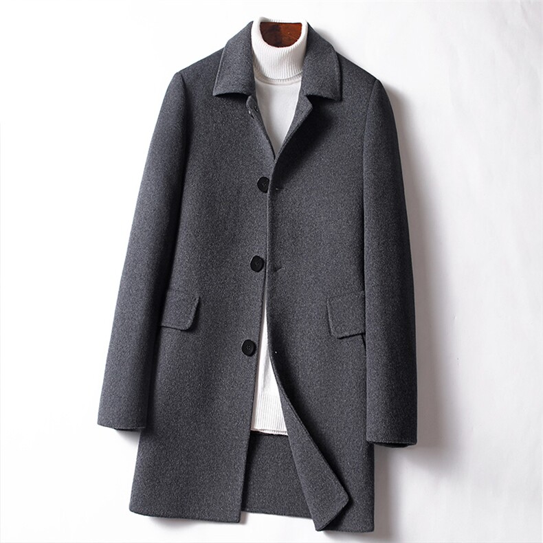 LCZ2105秋冬季双面呢落肩袖中长款羽绒可脱卸韩版毛呢外套P420，男装毛呢大衣，电商B360