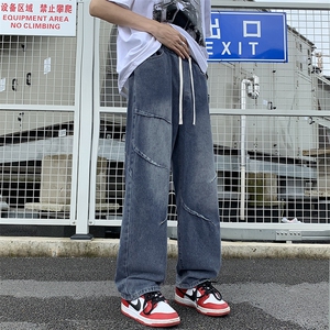 工装牛仔裤潮牌男cleanfit解构裤子美式高街微喇直筒长裤G088-P45图片