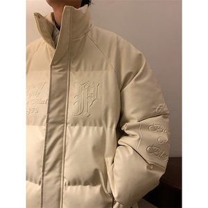 冬款字母肌理压花立领棉衣boy美式盐系加厚保暖棉服A071-589-P115图片