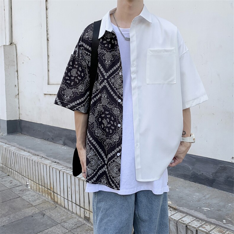 腰果花衬衫男短袖ins新款薄款复古港风日系外套韩版衬衣 W961-P28图片