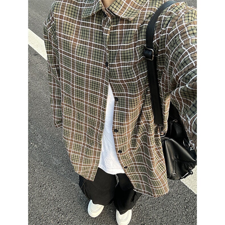 2026春夏新款提花格子长袖衬衫高品质格子衬衫复古外套 CS266-P45图片