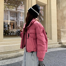 现货新款羽绒服女短款韩版立领简约加厚小个子高级感面包服外套潮，女装羽绒服，韩然一族