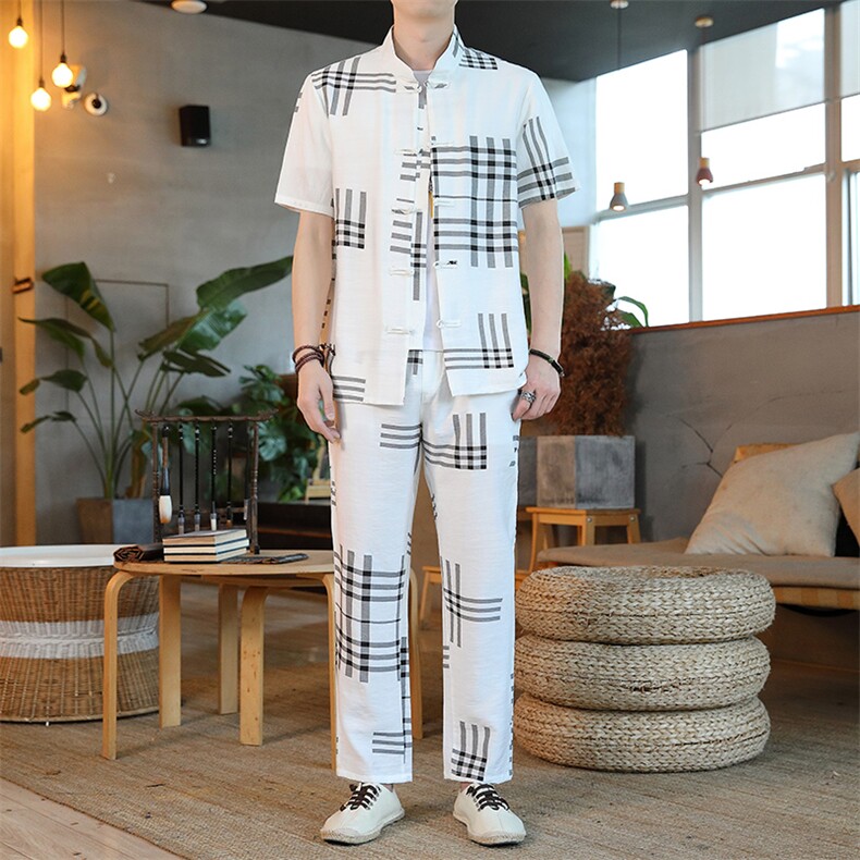 男士夏季风汉服棉麻透气舒适复古开衫唐装两件套HO6931-P65,男装民族服装,星座1105-3