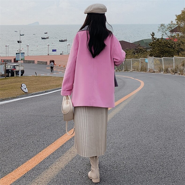 现货，2022新版小个子粉色中长款加毛呢外套P155-K228,女装连衣裙,浙宝276（原081）