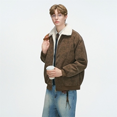 现货冬季美拉德毛领雾面PU皮棉服加绒加厚保暖百搭设计款情侣棉衣，男装棉衣，电商A443