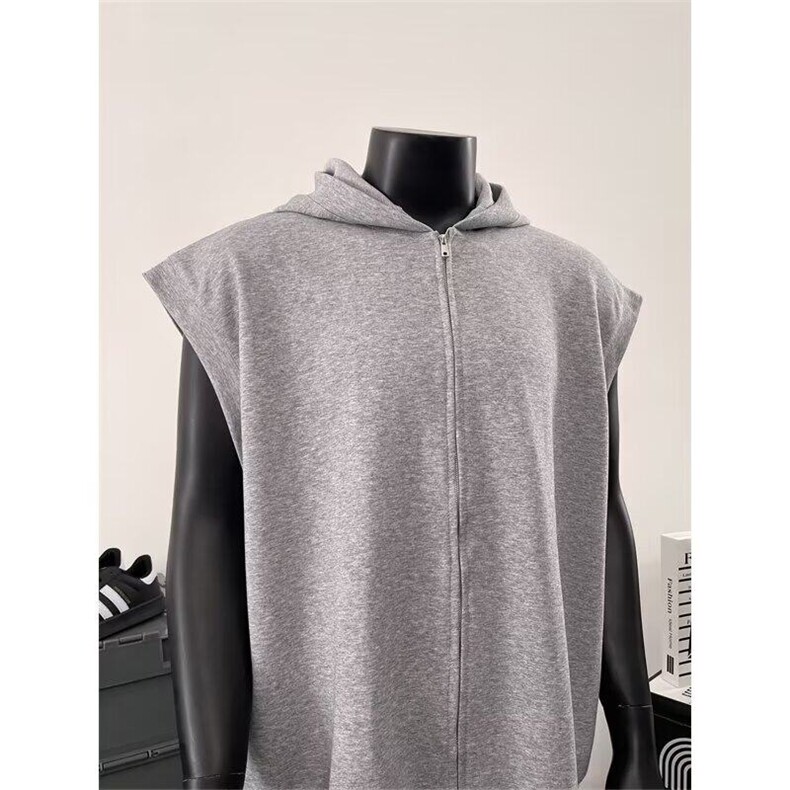 潮流美式高街拉链连帽背心马甲男夏季潮牌设计感宽松无袖运动外套，男装背心/马甲，星座601-1