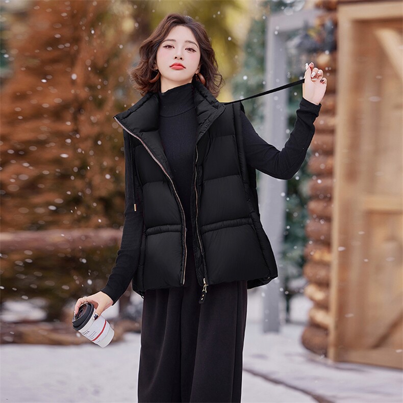 羽绒服马甲女2024冬季新款白鸭绒立领加厚设计感百搭轻薄时尚外套,女装羽绒服,仟媚宠