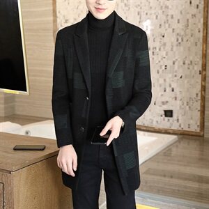 2021秋冬男士中长款修身毛呢大衣呢子风衣休闲翻领外N10图片