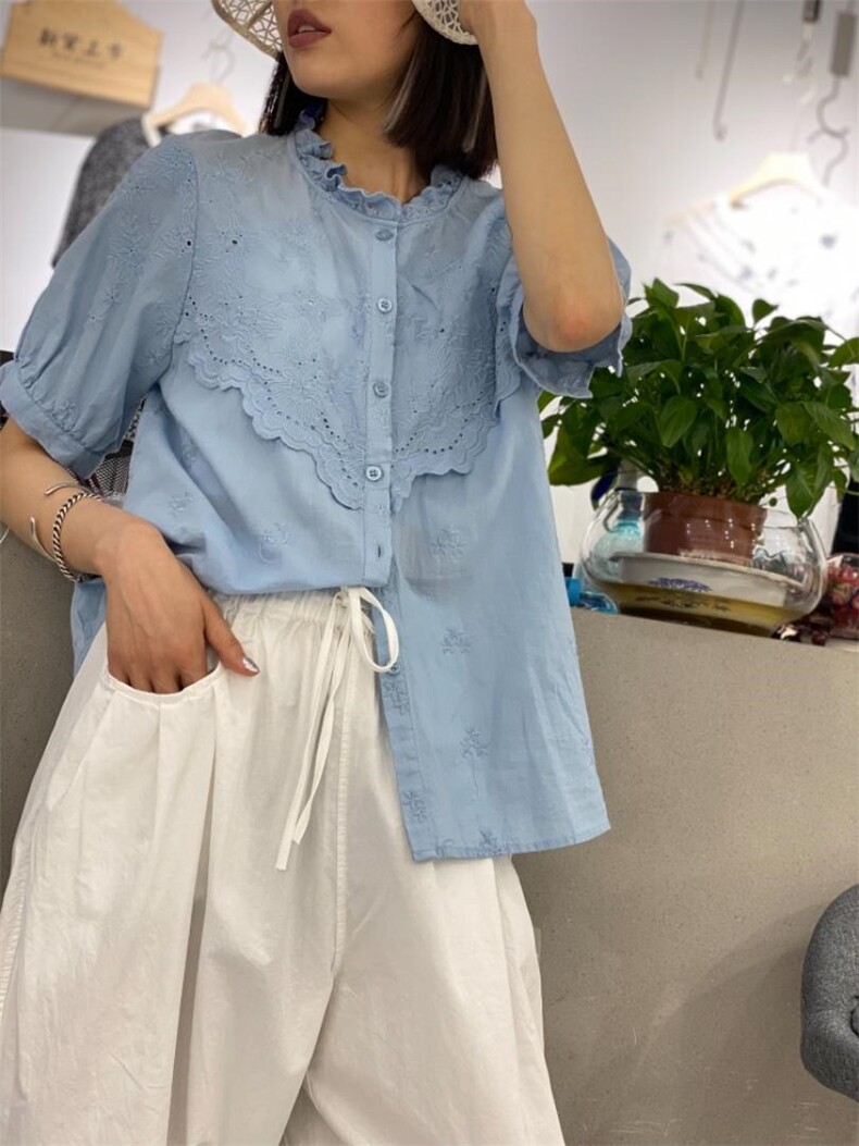 棉麻刺绣衬衣，女装，玛雅丽人