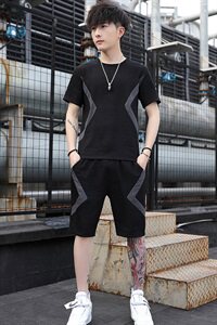男士冰丝短袖T恤潮流休闲运动套装男装夏装一套衣服帅气T719-P50图片