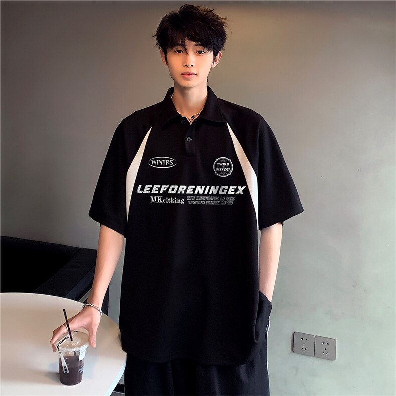 撞色拼接百搭潮牌少年感运动POLO衫男女同款短袖T恤T345-P38,男装Polo衫,电商C307