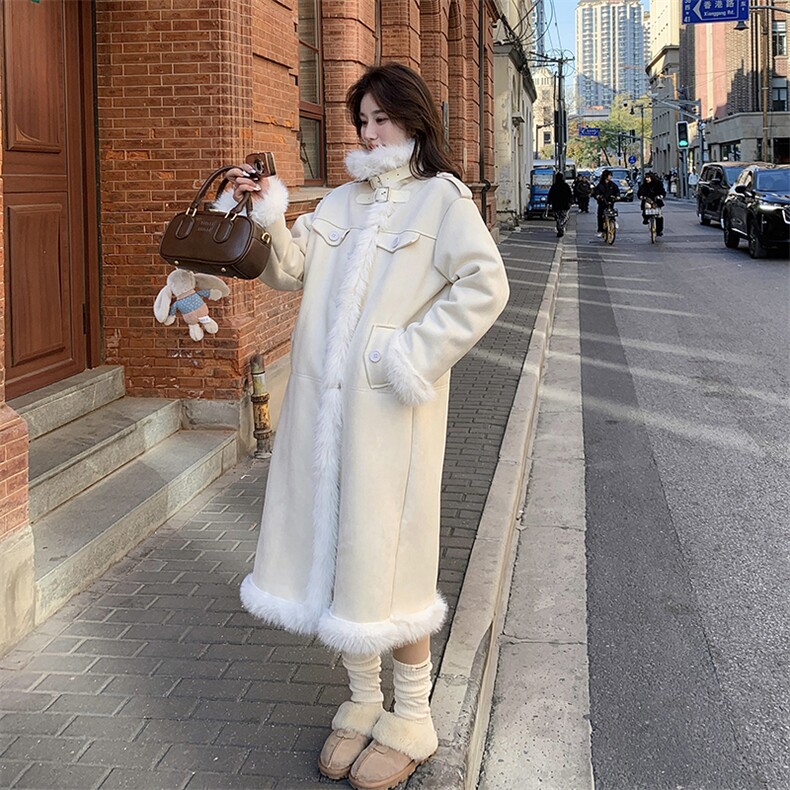 羊羔毛皮毛一体外套女冬新款时尚洋气显瘦加厚长款机车服毛绒大衣图片