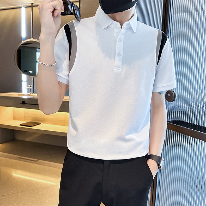 2023高品质拼接撞色夏季短袖翻领Polo衫短袖T恤T0258-P55图片