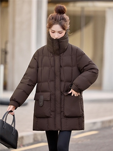 羊羔毛翻领中长款白鸭绒羽绒服女2025冬季新款休闲加厚保暖图片